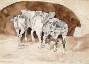 Drei schwere Pferde im Geschirr von Theodore Gericault