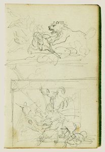Zwei Kompositionsstudien einer Löwenjagd von Theodore Gericault