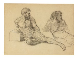 Zwei Studien für die Figur, die am Fuß des Mastes sitzt