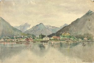 Sitka von den Inseln, zeigt russisches Schloss, 1888 von Theodore J. Richardson
