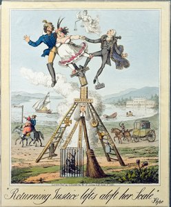 Die zurückkehrende Gerechtigkeit hebt ihre Waage empor, veröffentlicht von G. Humphrey, London, 1821 von Theodore Lane