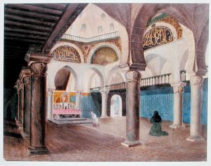 Innenraum einer in einen Bischofspalast umgewandelten Moschee, Algier, ca. 1835 von Theodore Leblanc