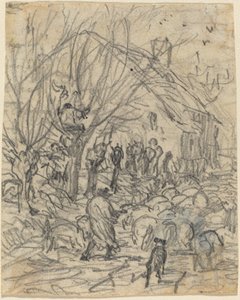 Eine Schafherde vor einem Bauernhaus von Theodore Rousseau