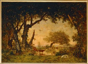Ausgang aus dem Wald in Fontainebleau, Sonnenuntergang von Theodore Rousseau