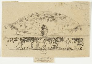 Jupiter und Alkmene und Nymphen und Satyrn auf einem Friesenmedaillon, Studie für die Dekoration eines Rahmens von Theodore Roussel