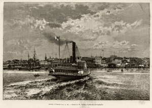 Ankunft in Victoria, Kanada. Gravur von Th.Weber zur Illustration der Geschichte Le Transcanadien et l