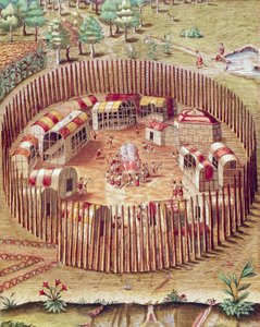 Ein befestigtes Dorf der Pomeiok-Indianer
