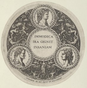 Entwurf für eine Schale mit Porträts der römischen Kaiser Nero, Galba und Caligula, ca. 1588 von Theodore de Bry