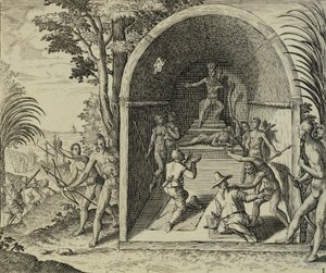 Portugiesische Navigatoren kommen in Äthiopien an, Illustration aus Indiae Orientalis von Theodore de Bry