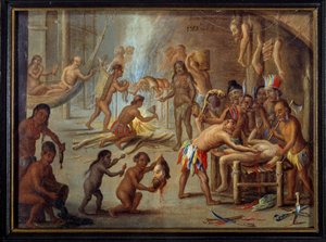 Szene des Kannibalismus in Brasilien im Jahr 1644
