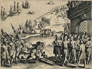 Die Niederländer landen in Kalkutta von Theodore de Bry