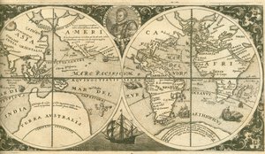 Titelseite von Americae Pars VIII mit einem Porträt von Francis Drake und seinem Schiff, der Golden Hind von Theodore de Bry