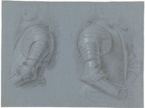 Studienblatt mit der linken und rechten Seite eines Kürasses von Theodorus Netscher
