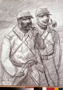 Erster Weltkrieg: „Der Haarige im Jahr 1915“, französische Soldaten. Zeichnung von Théophile Alexandre Steinlen (1859-1923)