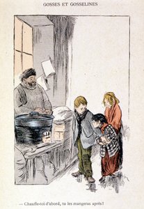Kinder und Gosselines: Wärm dich zuerst, dann isst du sie! in „In Life“, von Steinlen 1901 von Théophile Alexandre Steinlen