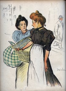 Die Wäscherinnen, Zeichnung von Theophile Alexandre Steinlen (1859-1923) - in „Le Rire“ von 1898 - Zwei Wäscherinnen - Wenn man auf alle Kunden hören müsste, hätten wir zu viel Wäsche zu reinigen
