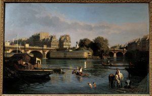 Die neue Brücke und die Spitze der Île de la Cité. Ansicht von Paris. von Théophile Meunier