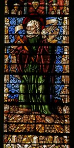 Fenster, das den Apostel St. Thomas mit Glaubensrolle darstellt von Thiebaut de Lixheim