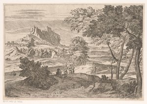 Arkadische Landschaft mit Figuren und Kaninchen, Suite de Paysages (Serientitel) von Théodore
