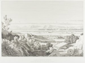 Ansicht von Delos: Kykladen. Hafen von Delos, Paros und Groß-Delos von Théodore Caruelle d