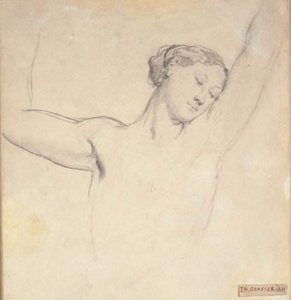 Weibliches Modell, Halbfigur mit erhobenen Armen von Théodore Chassériau