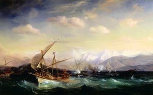 Andrea Doria vertreibt die spanische Flotte vor der Mündung des Var von Jean Antoine Theodore Gudin