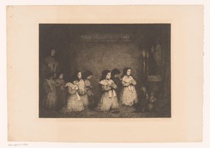 Gruppe von Mädchen im Gebet vor einer Marienstatue von Théodule Augustin Ribot