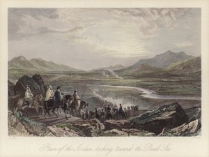 Ebene des Jordanflusses in Richtung Totes Meer (farbiger Stich) von Thomas (after) Allom