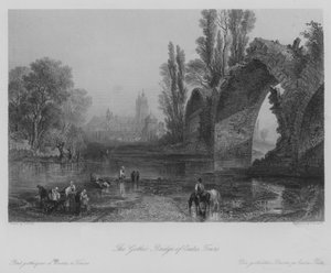 Die gotische Brücke von Eudes, Tours (Gravur)