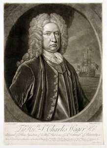 Porträt von Sir Charles Wager (1666-1743) Admiral des Blauen Geschwaders, graviert von John Faber (1684-1756) 1732 von Thomas (after) Gibson