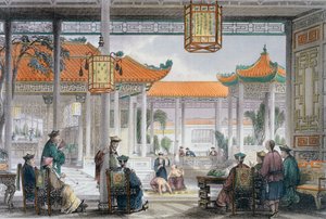 Gaukler im Hof eines Mandarinenpalastes, China, 1843 von Thomas Allom