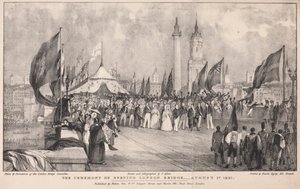 Die Zeremonie der Eröffnung der London Bridge mit der alten London Bridge im Hintergrund von Thomas Allom