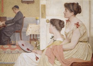 Salon Szene mit einem jungen Priester am Klavier, späte 19. Jahrhundert von Thomas Armstrong