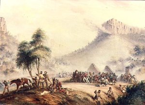 Col. Yarboroughs Patrouille wird in Waterkloof von Kaffern und rebellischen Hottentotten angegriffen von Thomas Baines