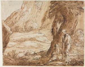 Landschaft mit Schafen und zwei Hirten von Thomas Barker