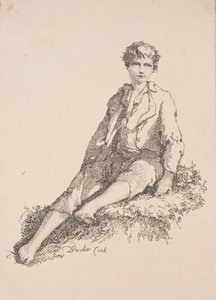 Beispiele der Polyautographie: Junge sitzt auf einem grasbewachsenen Ufer, 1803