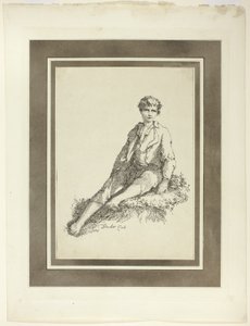 Junger Junge sitzend, aus der ersten Ausgabe von Specimens of Polyautography von Thomas Barker