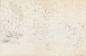 Eine Studie in Graphit von der Brücke und den Bäumen von Westen (verso) von Thomas Baxter