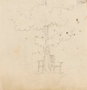 Studie eines Baumes mit zwei Stühlen auf beiden Seiten seines Stammes von Thomas Baxter