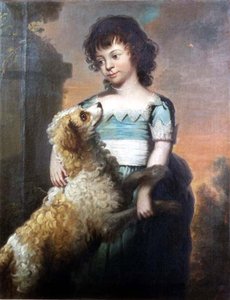 Porträt eines Mädchens in einem blauen Kleid mit einem Hund von Thomas Beach