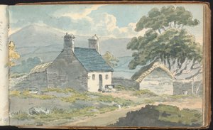 Album mit Landschafts- und Figurenstudien: Zwei Steinhäuser