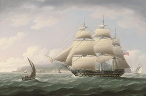 Das Schiff der Honourable East India Company, Dunira, passiert die Bucht von Funchal auf der Insel Madeira von Thomas Buttersworth
