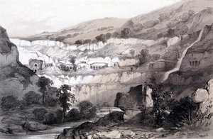 Ansicht der Höhlen, Ajunta, Indien, 1844 von Thomas Colman Dibdin