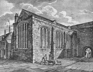 Nordostansicht der Kapelle der Heiligen Dreifaltigkeit, Leadenhall, City of London, um 1825 von Thomas Dale