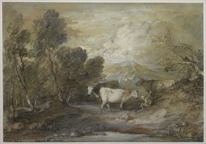 Ein Hirte mit drei Kühen an einem Hochlandteich von Thomas Gainsborough
