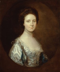 Elizabeth Parry in einem weißen Kleid und blauen geschlitzten Ärmeln von Thomas Gainsborough