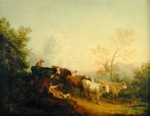 Hirten treiben Vieh zu einem Pfosten von Thomas Gainsborough