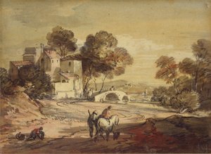 Italienische Landschaft mit Reisenden auf einer kurvenreichen Straße, 1775-1779 von Thomas Gainsborough