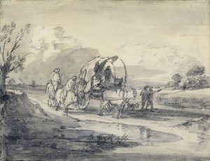Offene Landschaft mit Hirten und bedecktem Wagen, um 1780-85 von Thomas Gainsborough