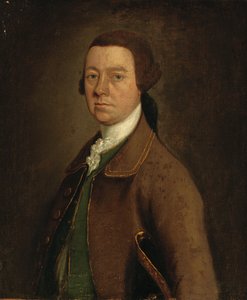 Porträt von Sir Francis Skipwith, Halbfigur, in einem braunen Mantel und grüner Weste mit einem Hut unter dem linken Arm von Thomas Gainsborough